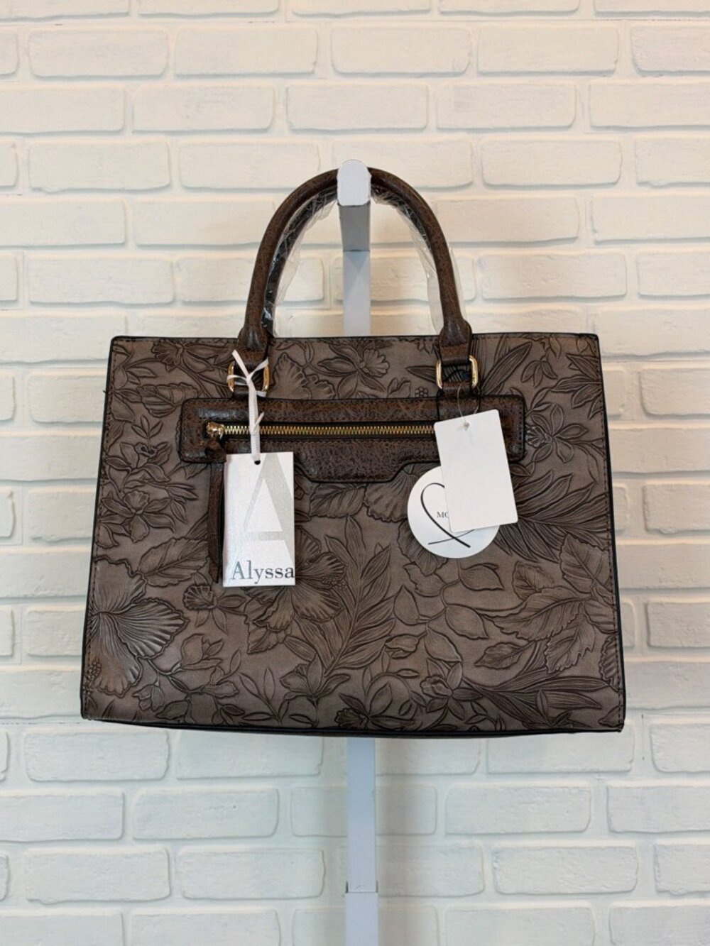 Alyssa Tote Bag Floral Embossed Taupe